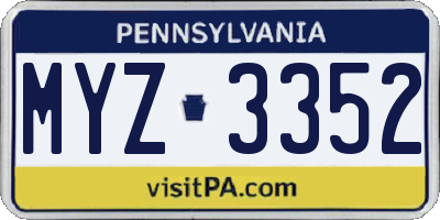 PA license plate MYZ3352