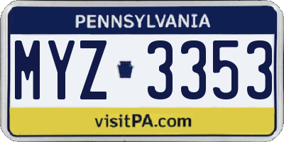 PA license plate MYZ3353