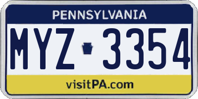 PA license plate MYZ3354