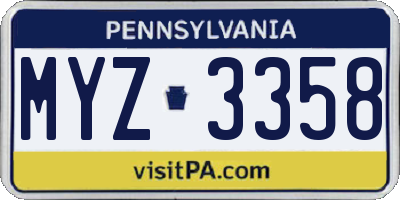 PA license plate MYZ3358