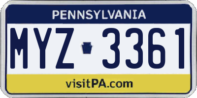 PA license plate MYZ3361