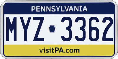 PA license plate MYZ3362