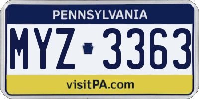 PA license plate MYZ3363