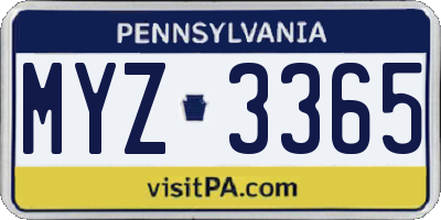 PA license plate MYZ3365