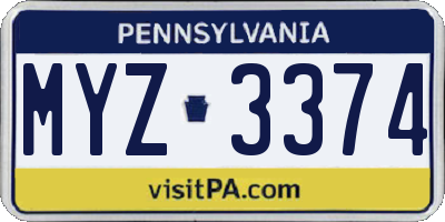 PA license plate MYZ3374