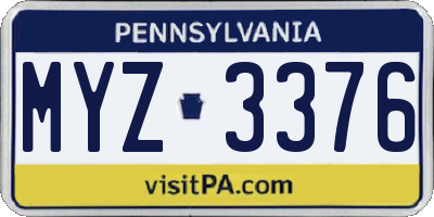 PA license plate MYZ3376