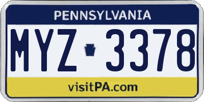 PA license plate MYZ3378