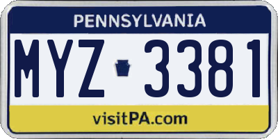 PA license plate MYZ3381