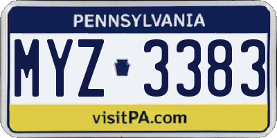 PA license plate MYZ3383