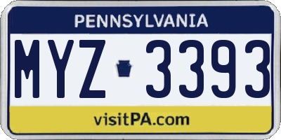 PA license plate MYZ3393
