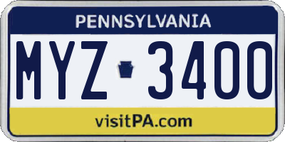 PA license plate MYZ3400