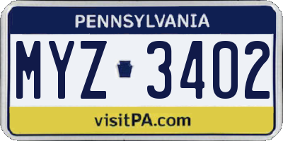 PA license plate MYZ3402