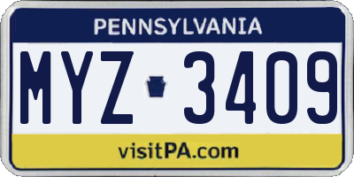 PA license plate MYZ3409