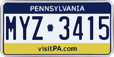 PA license plate MYZ3415