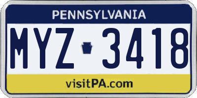 PA license plate MYZ3418