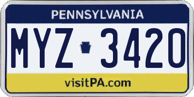 PA license plate MYZ3420
