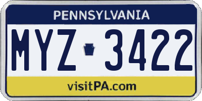 PA license plate MYZ3422