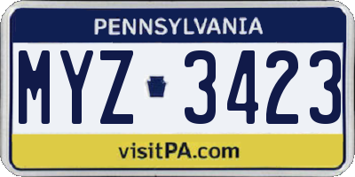 PA license plate MYZ3423