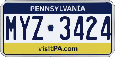PA license plate MYZ3424