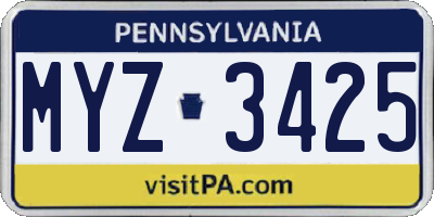 PA license plate MYZ3425