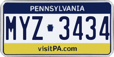 PA license plate MYZ3434