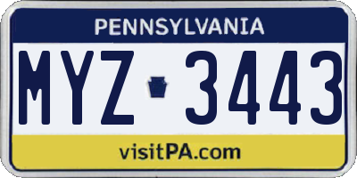 PA license plate MYZ3443