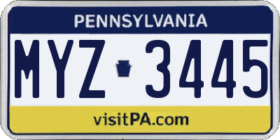 PA license plate MYZ3445