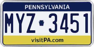 PA license plate MYZ3451
