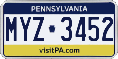 PA license plate MYZ3452