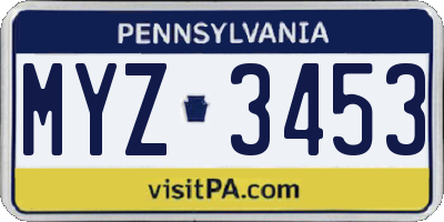 PA license plate MYZ3453