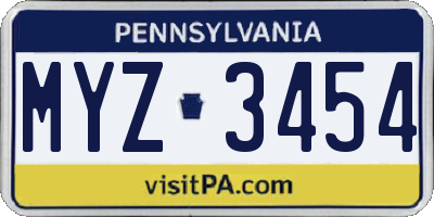 PA license plate MYZ3454