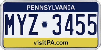 PA license plate MYZ3455