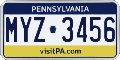 PA license plate MYZ3456