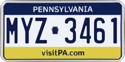 PA license plate MYZ3461