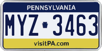 PA license plate MYZ3463