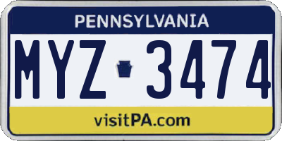 PA license plate MYZ3474