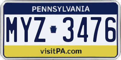 PA license plate MYZ3476