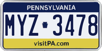 PA license plate MYZ3478