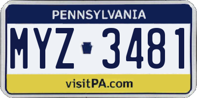 PA license plate MYZ3481