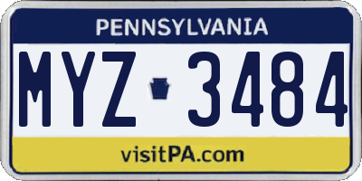 PA license plate MYZ3484