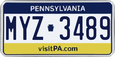 PA license plate MYZ3489