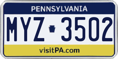PA license plate MYZ3502