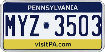 PA license plate MYZ3503
