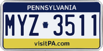 PA license plate MYZ3511