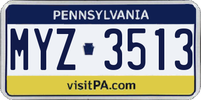 PA license plate MYZ3513