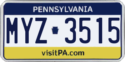 PA license plate MYZ3515