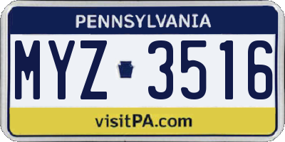PA license plate MYZ3516