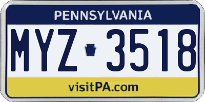 PA license plate MYZ3518