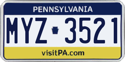 PA license plate MYZ3521