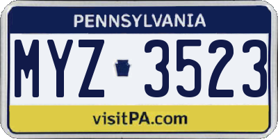 PA license plate MYZ3523